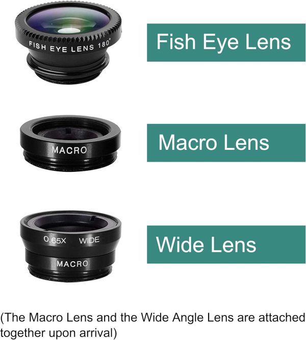 Phone Lens,by Ailun,3 in 1 Clip on 180 Degree Fish Eye Lens+0.65X Wide Angle+10X Macro Lens,Universal HD Camera Lens Kit for Mobile Phone,Cellphone,Smart Phone - Image 2