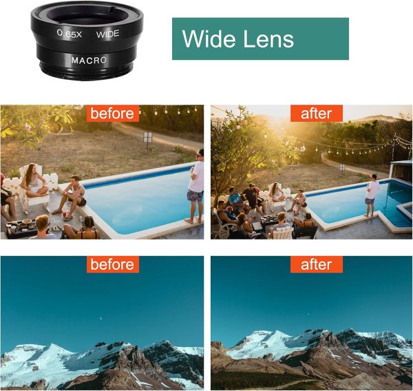 Phone Lens,by Ailun,3 in 1 Clip on 180 Degree Fish Eye Lens+0.65X Wide Angle+10X Macro Lens,Universal HD Camera Lens Kit for Mobile Phone,Cellphone,Smart Phone - Image 3